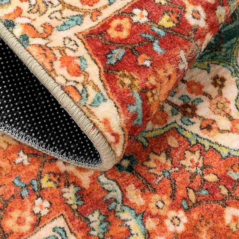 Liangnv Oriental Floral Medallion Doormat - 2'x3' Ft Persian Cream Floral Entry Rug Boho Collection Faux Wool Doormat Non-slip Washable Carpet For Ind