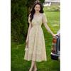 Elegant Champagne Floral Puff Sleeve A-Line Summer Dress