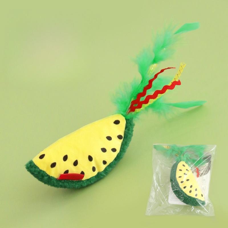 Katzen Kauspielzeug Plüsch Interaktiv Katzenminze Simulierte Wassermelone Feder Quietschendes Kätzchenspielzeug Bissfest Katze Katzenminze Spielzeug