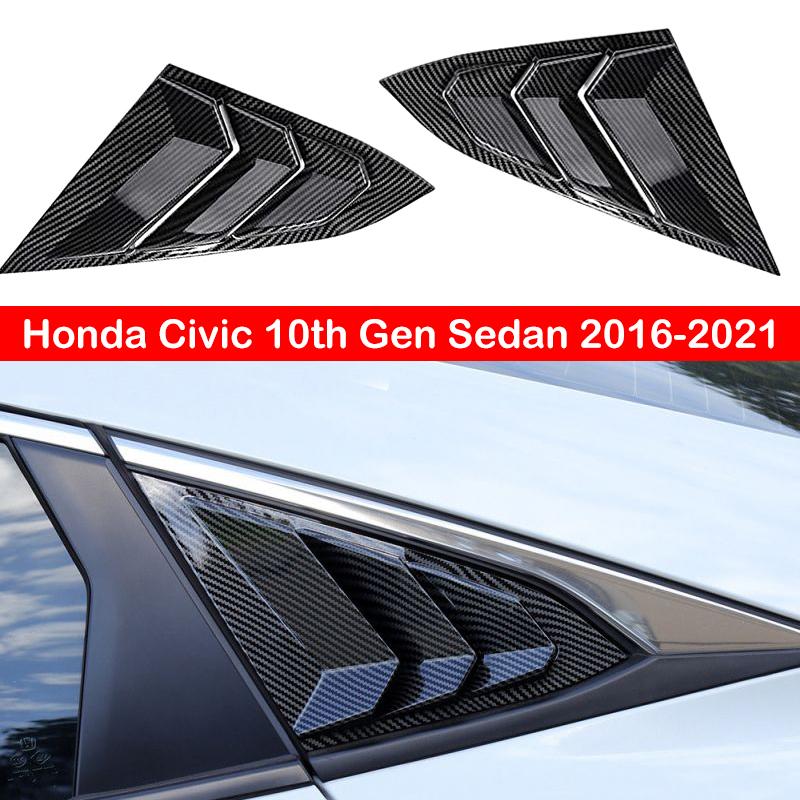 For Honda Civic 10th Gen 2016- Sedan Rear Side Window Louvers Air Vent Scoop Shades Cover Trim Blinds Carbon Car Accessories