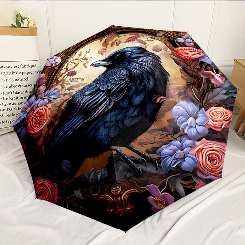 Raven In The Forest 8-Frame for Travel, camping, Casual Lightweight Portable Umbrella, Essential for every family Holidays Birthday Gift