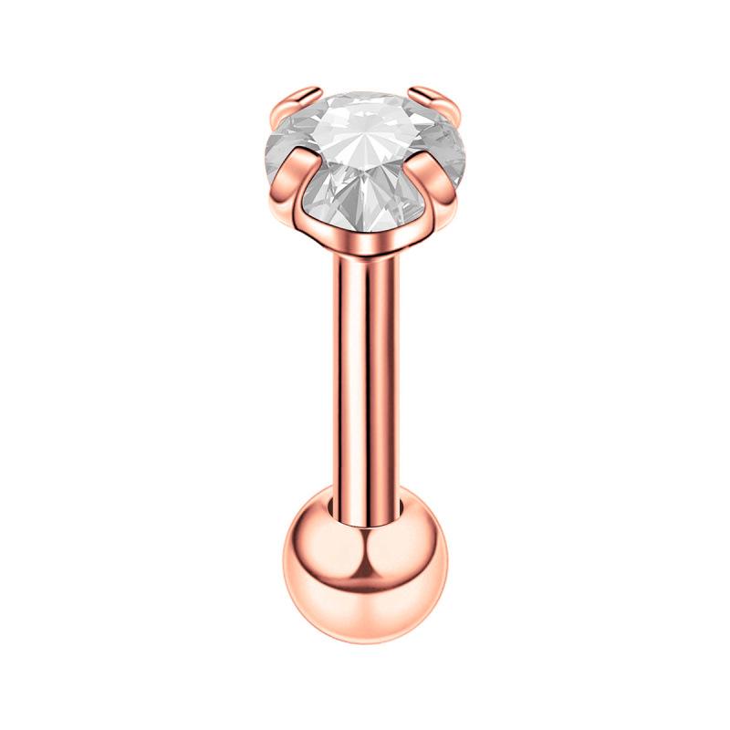 Stainless Steel Cubic Zirconia Stud Earrings - Round Four-Claw Cartilage Piercing Jewelry