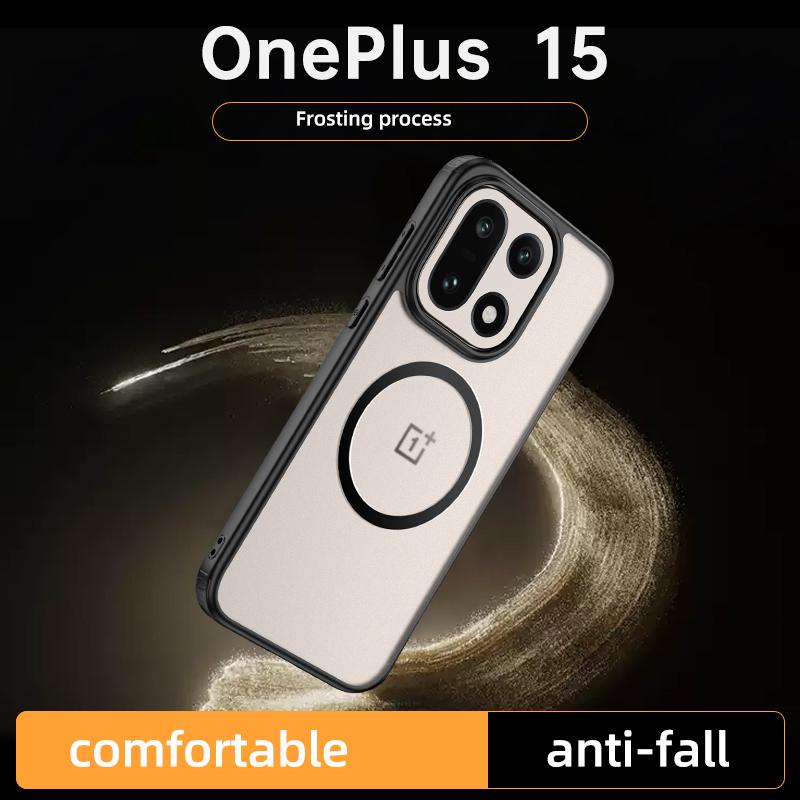 For Oneplus 15 Case Magsafe Frosted Semi-transparent Baby Skin Touch Raised Camera Lens Lips Guard Hybrid Soft Cover