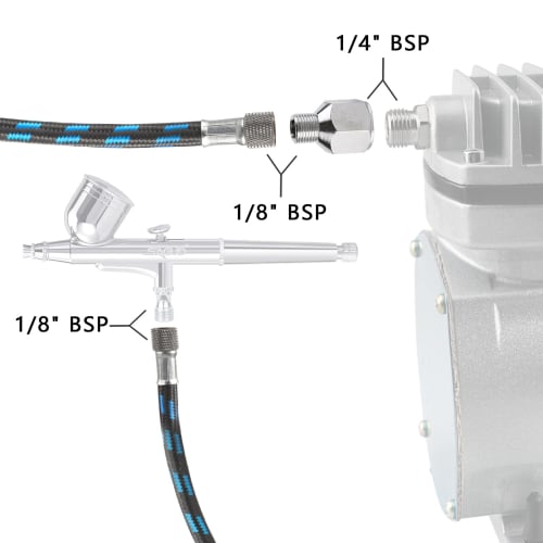 SAGUD Airbrush Hose 10ft 3m Nylon Braided Air Hose 1/8"Size with Adapter on Both Ends 1/8"Male to 1/4"Female for Most Airbrush Kits