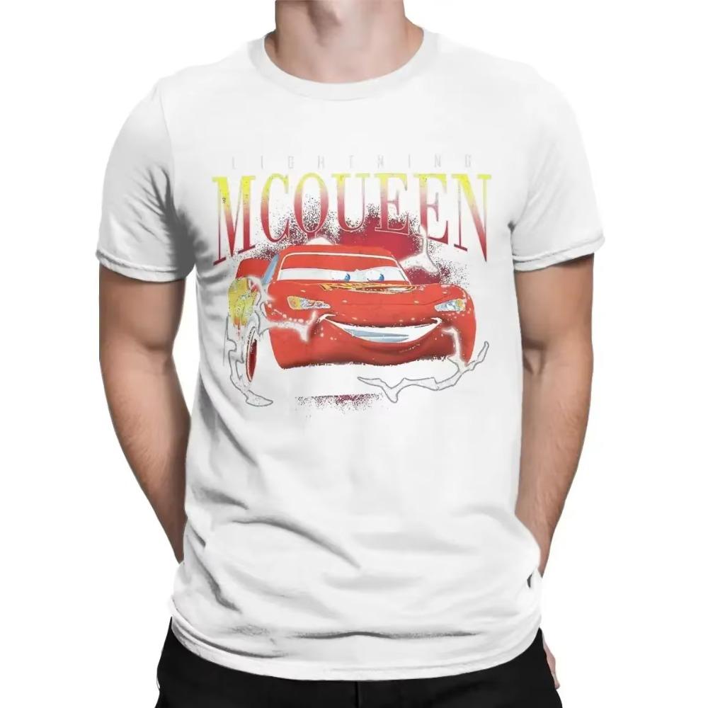 Men T-Shirts Smile Shiny Lightning Mcqueen Vintage 100% Cotton Tees Short Sleeve Cars T Shirts Crew Neck Tops Oversized T-shirt