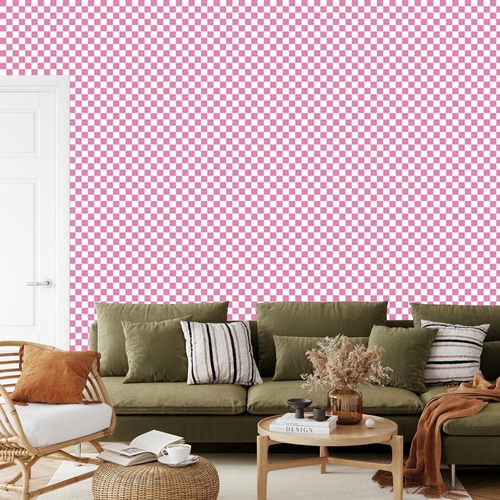 Powder Pink Checkerboard Wallpaper, Subtle Detail 50x1000