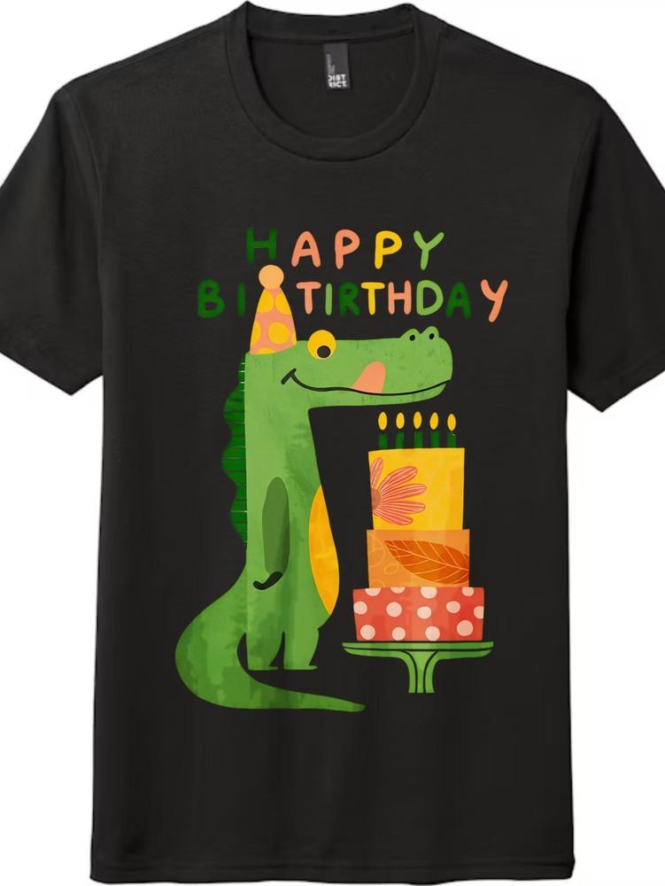 

Cute Crocodile Birthday-Themed Tee|Creative Short-Sleeve Top with Colorful Cake XL
