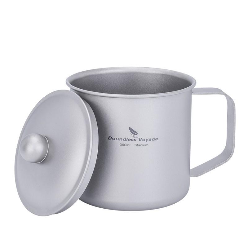Ultra-Light Titanium Travel Mug With Lid Fixed Handle 360ml Single-Layer Outdoor Camping Cup Hiking Picnic Office