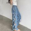 plus size Vintage Hole high waist casual loose Women spring summer autumn jeans denim wide leg Pants