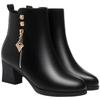 Damen Lederstiefel Leder Plüschstiefel Winter Warm Dicke Ferse Marke High Heel Mode Schneestiefel Damen Kurze Stiefel