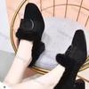 Woman Square Toe High Heels Shoes Woman Winter New Fashion Thick Heel Ankle Boots Suede Metal Buckle Cotton Shoes Dress Pumps