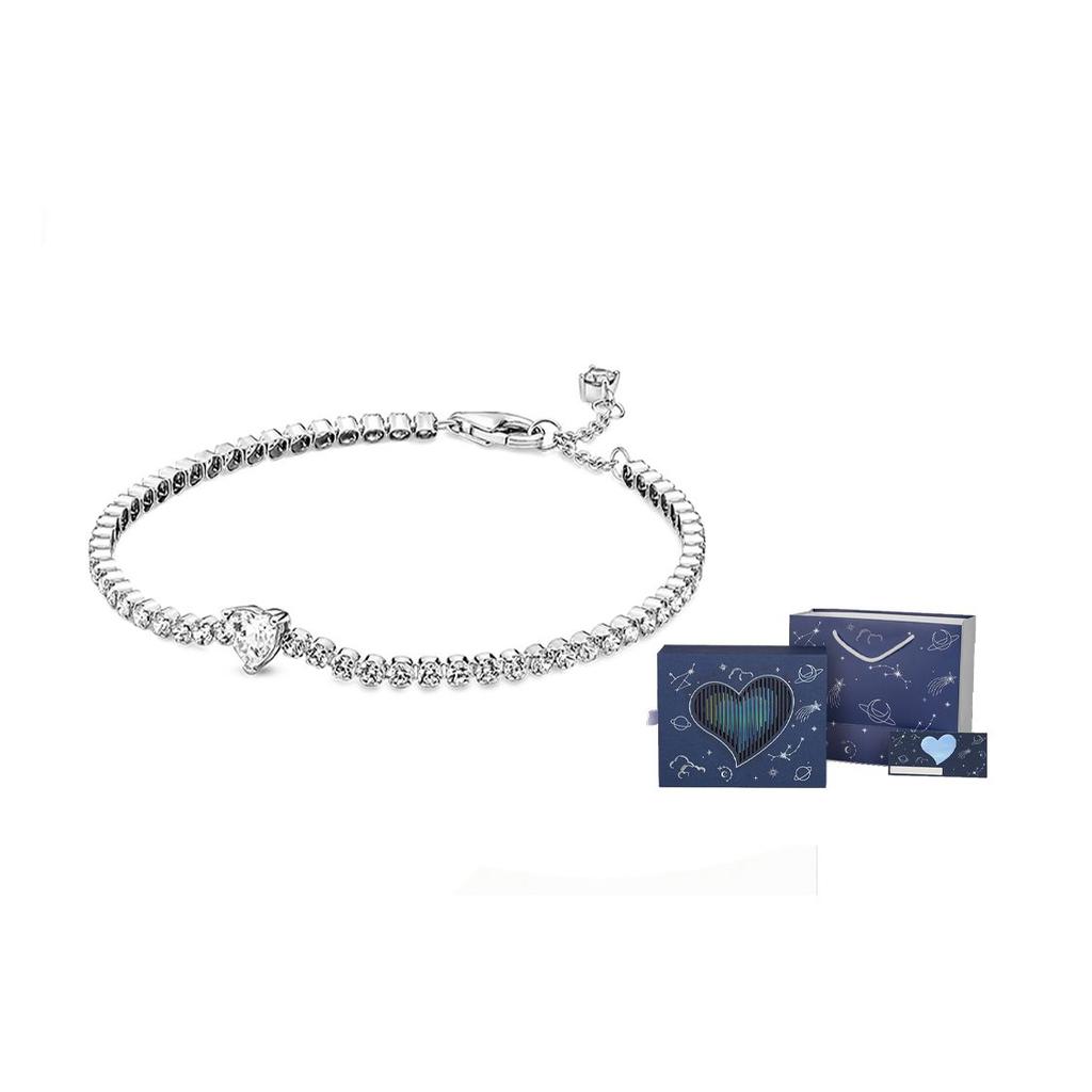 Pandora Shining Heart Shaped Tennis Bracelet Women Bracelet Silver 590041C01