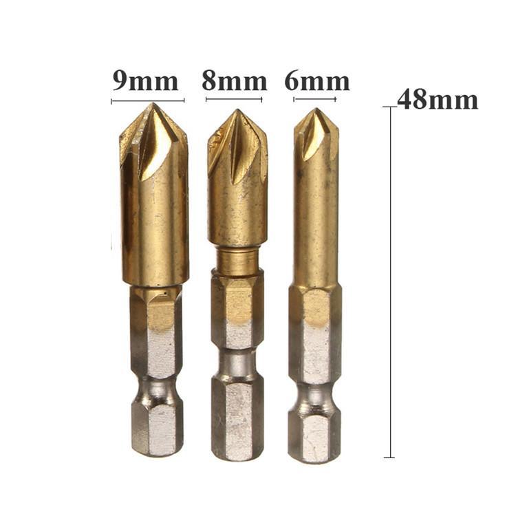 6pcs 82° Hexagon Handle 5-Blade Chamfering Tool 6-19mm Woodworking Hole Opener