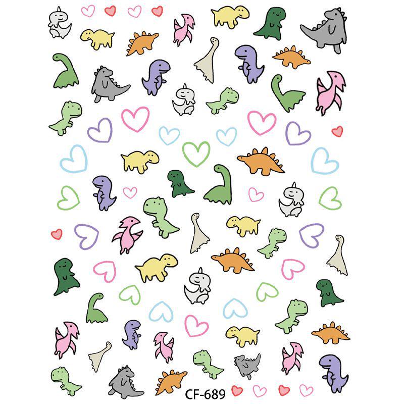 

Dinosaur 3D Embossed Nail Art Stickers with Hearts and Color Lines - DIY Camera Pen Holder Dopamine Dinosaur [1 sheet]