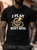 T-shirt Graphique Sousaphone Heavy Metal Grande Taille - T-shirt Décontracté Noir à Manches Courtes avec Motif Note de Musique Dorée