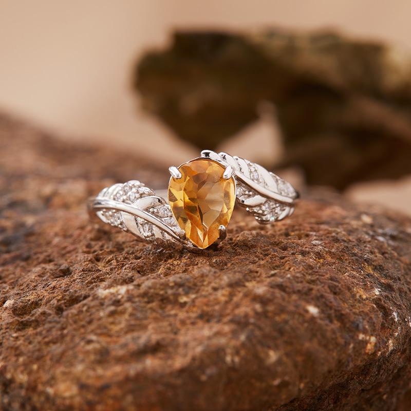Color Treasure Jewelry Natural Citrine Ring S925 Sterling Silver Topaz Garnet Amethyst Open Ring