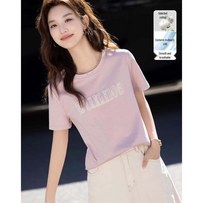 Demana Women s Silk Blend Letter Print Short Sleeve T-Shirt XL