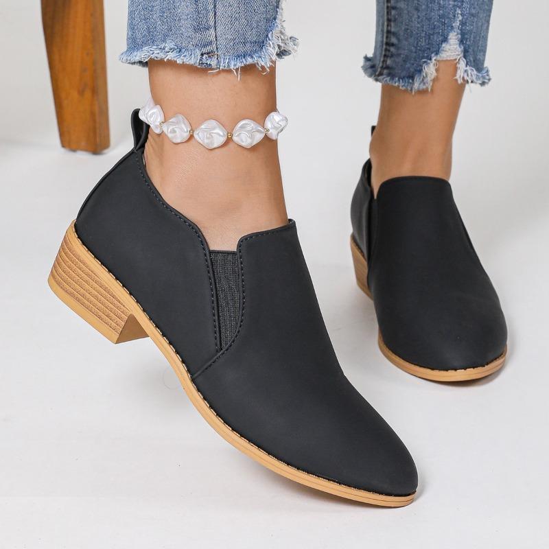 Fashion Slip-on Low-heeled Single Shoes Autumn New Pointed Toe Deep Mouth Non-slip Wear-resistant Block Heel Shoes