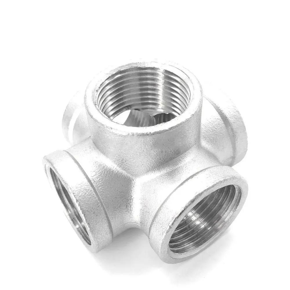 1/4" 3/8" 1/2" 3/4" 1" 1.25" 1.5" 2" BSPT Female 3 4 5 Ways Corner Cross 304 Stainless Steel Pipe Fitting Connector Water Gas