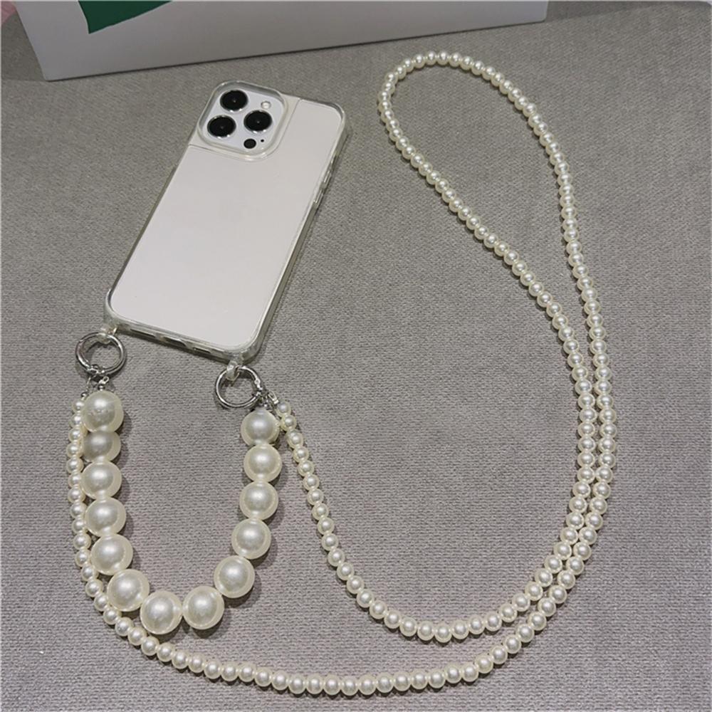 Luxury Crossbody Pearl Necklace Lanyard Transparent Case For iPhone 16 17 14 11 12 13 15 Pro Max XR X 8 7 Plus Chain Strap Cover
