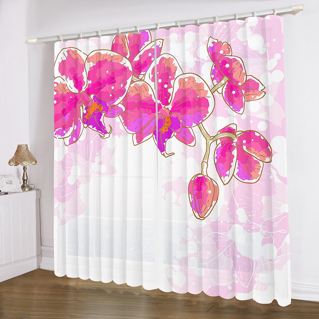 2panelové zahradní rostlinné závěsy s orchidejí do ložnice, obývacího pokoje, kuchyně, domácího okna, žaluzie, úpravy závěsů s průchodkami nahoře cortina