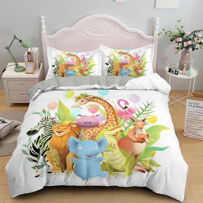 Cartoon Giraffe Duvet Cover King Queen Tropical Animals Bedding Set for Kids Boys Girls Lovely Wildlife Polyester Quilt Cover