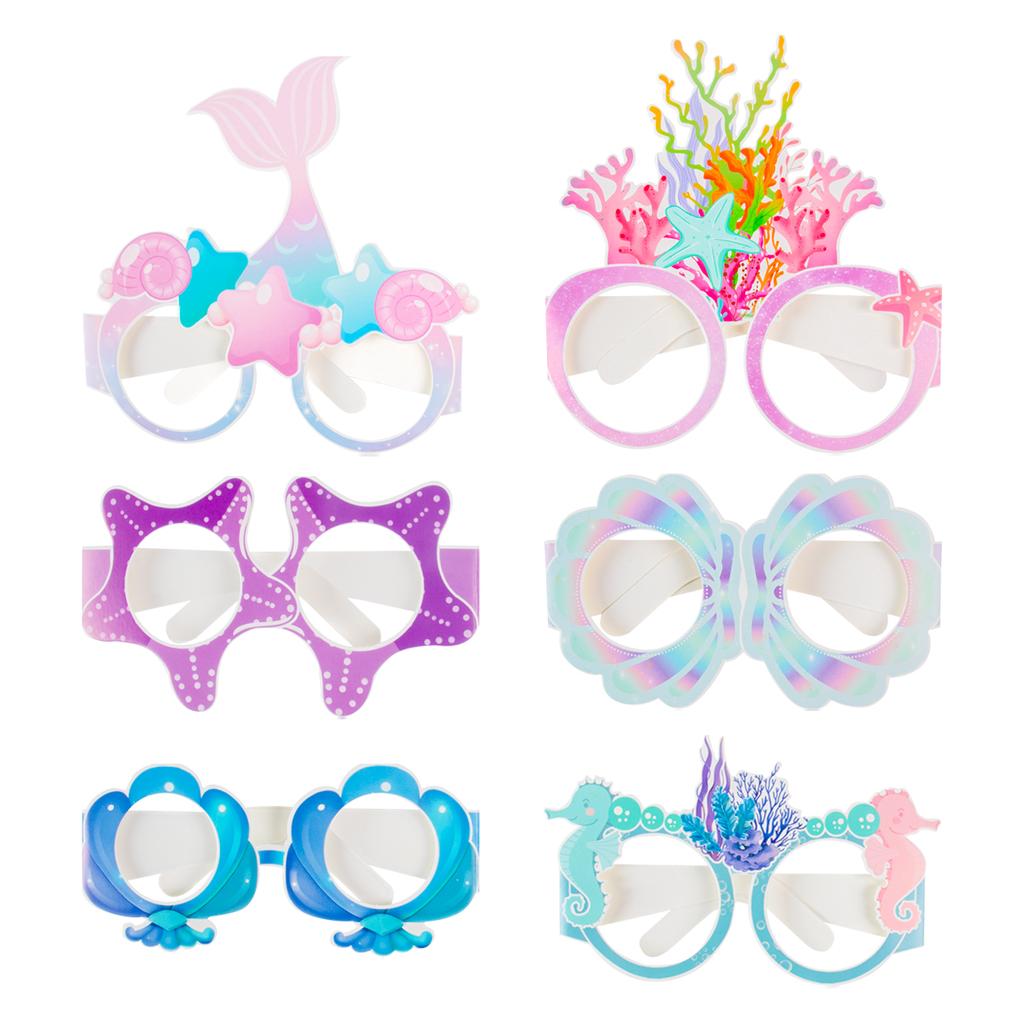 12pcs Mermaid Party Paper Glasses Little Mermaid Theme Photo Glasses Under The Sea Party Supplies Kids Birthday Party Favors