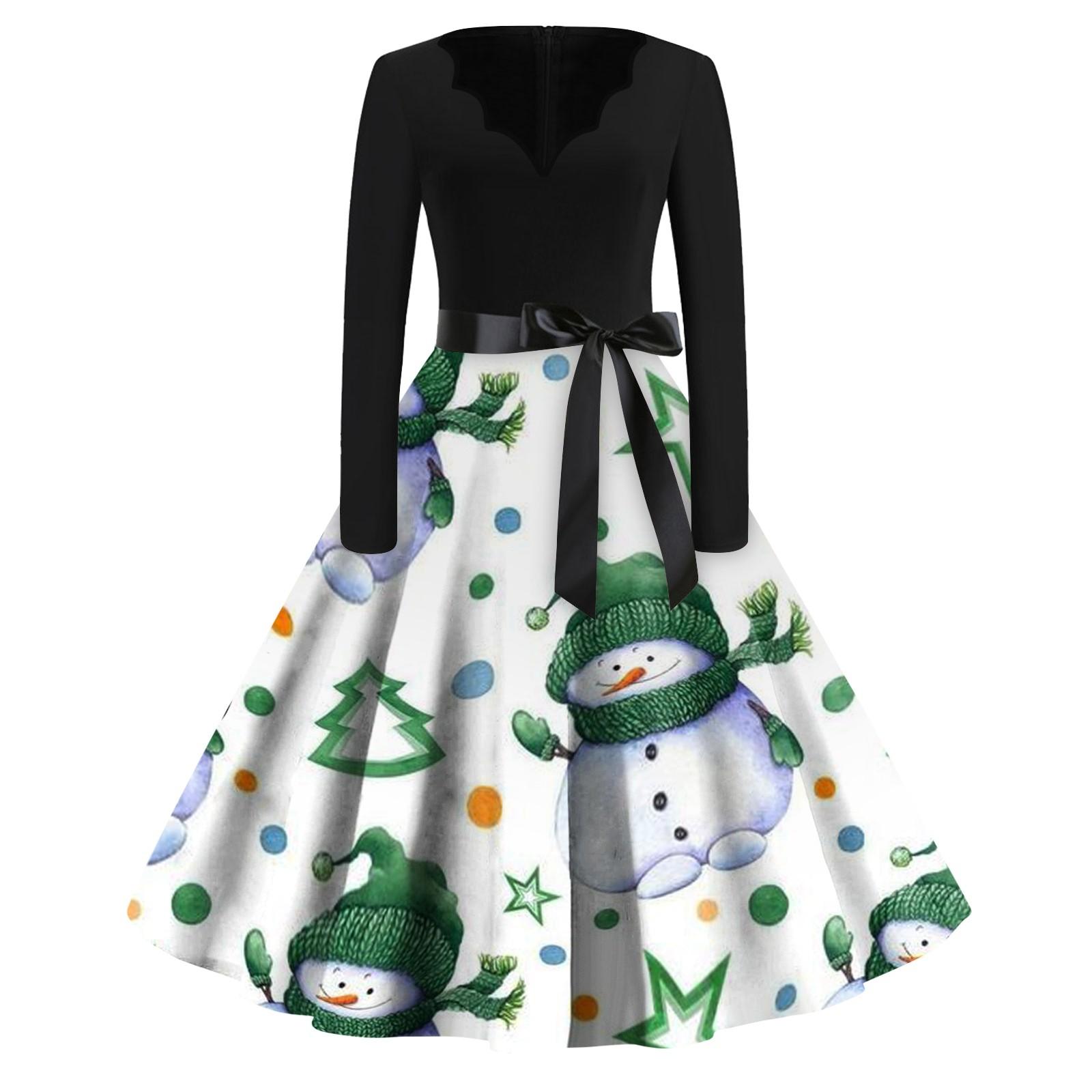 

Женское повседневное модное длинное платье с V-образным вырезом и длинным рукавом с рождественским принтом в винтажном стиле XXXXXL