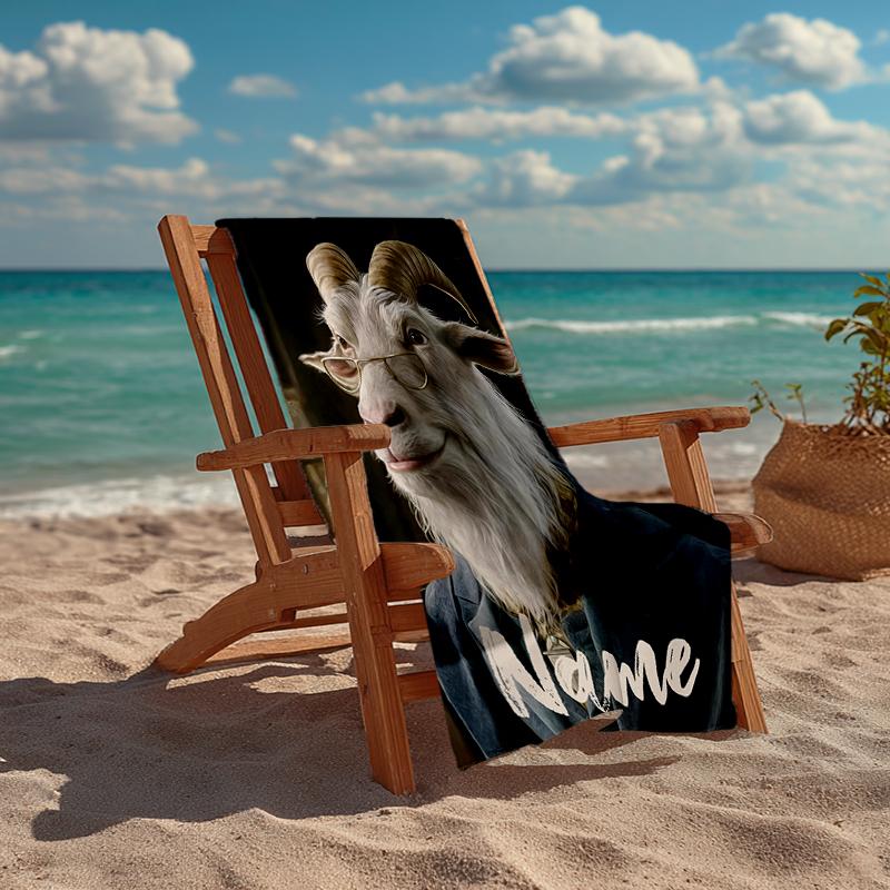 Custom Name Ultra-Soft Beach Towel with Goat Theme,Ideal for Pool - Camping, Diving - Perfect Travel Essential, Vibrant Beach Towel.