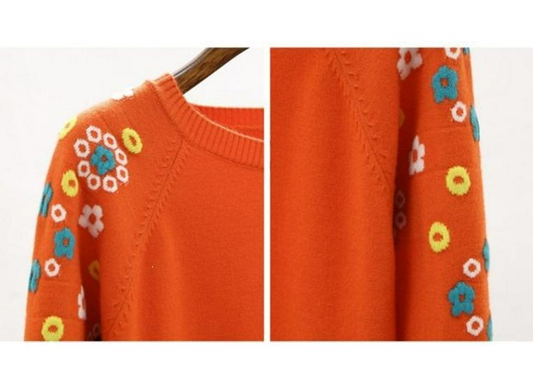 2026 Autumn Women's Korean Style Embroidered Knit Sweater - Long Sleeve, Round Neck, Thin Outerwear