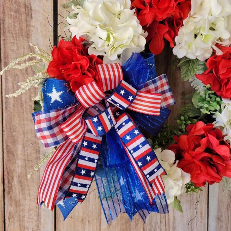 45cm 55cm 65cm Artificial Hydrangea Wreath 4th Of July Door Hanging Decor Patriotic Home Festival Decoration