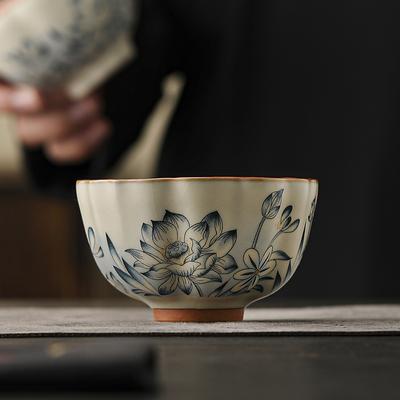 1 Pc Chinese Ru Kiln Ceramic Tea Cup Handmade Lotus Teacup Household Personal Tea Bowl Beauty Meditation Cup Teaware Accessories