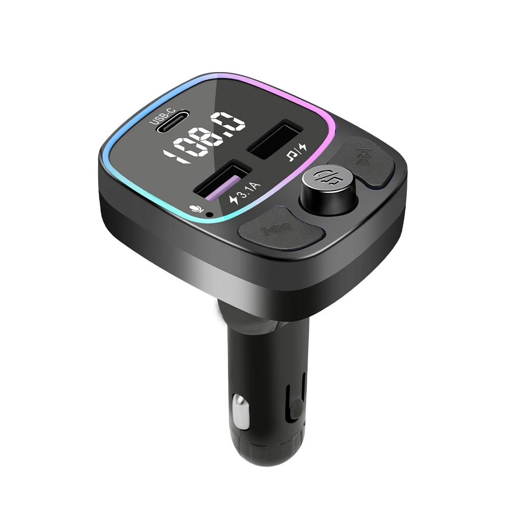 

Bluetooth 5.0 FM-передатчик Автомобильный MP3-плеер Dual USB C Type C Автомобильное зарядное устройство Адаптер для быстрой зарядки телефона Комплект громкой связи для автомобильных звонков
