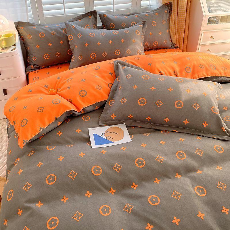 Vierteiliges Bettwäsche-Set, Bettwäsche, Gewaschene Baumwolle Sandgestrahlt Verdickter Bettbezug, Stepplaken, Studentenwohnheim Einzelbettbezug Dreiteiliges Set