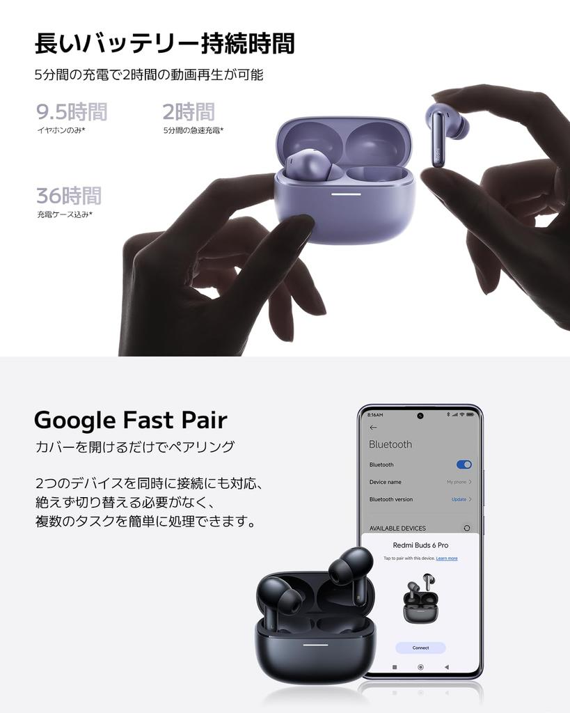 Xiaomi Redmi Buds 6 Pro Wireless Earbuds with Active Noise Cancellation up to Advanced Triple LDAC Wireless Up to 36 Hours of Music Google Fast Space