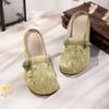 Women's Ethnic Style Silk Flat sole Baotou Slippers Summer New Rubber Sole Non Slip Breathable Home Slipper Outdoor Half Slipper