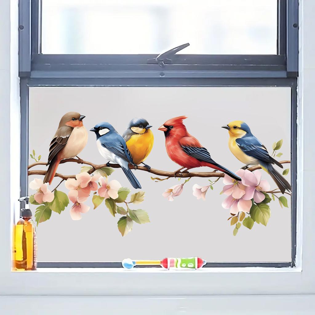 PVC Cute Adorable Bird Static Cling Window Sticker Removable Self-Adhesive for Kitchen Living Room Glass Home Decor Art