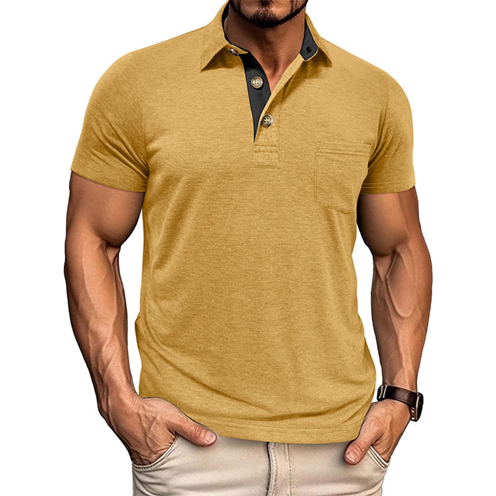 Мужские однотонные топы с коротким рукавом Мужские повседневные модные топы с коротким рукавом XL жёлтый 1990₽