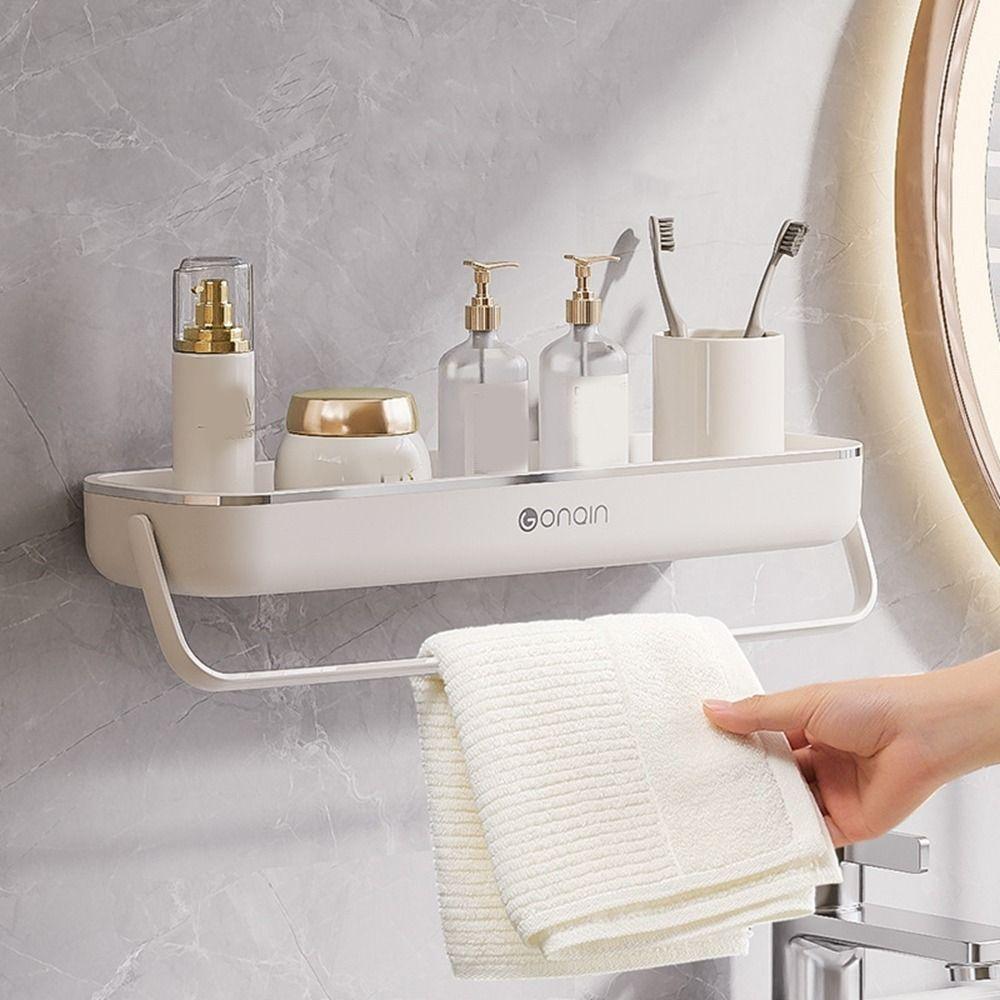 

Wall Mounted 2in 1 Bathroom Storage Rack Large Capacity Shampoo Storage Rack for Home