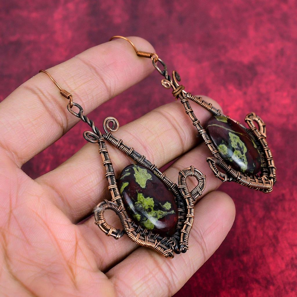 Dragon Bloodstone Earring Copper Wire Wrapped Earring Handmade Jewelry Genuine Gemstone Earrings Beautiful Copper Wire Jewelry Gifts for Mom