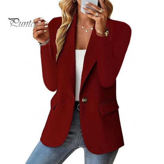 Fall Coat For Women Suit Lapel Long Sleeve Single Button Jacket Casual with Flap Pockets Solid Color Work Office Business Outerwear Versatile