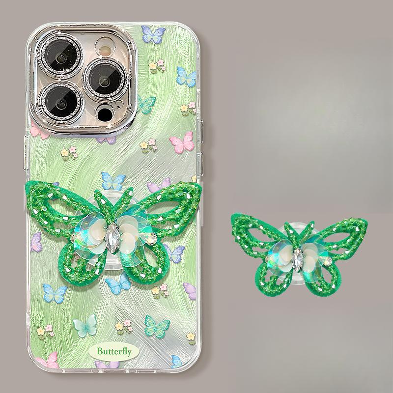 Bead Butterfly Stand Suitable for Apple 16 Mobile Phone Case Huawei Mate60pro Feather Yarn 15 High-end Sense 14/13 Women