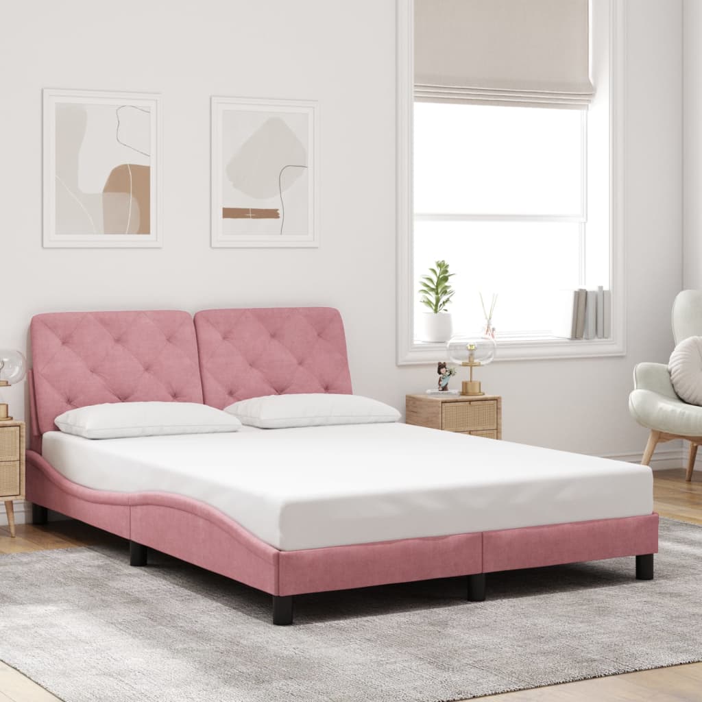 Pink LED Bed Frame without Mattress 140x190 cm Velvet