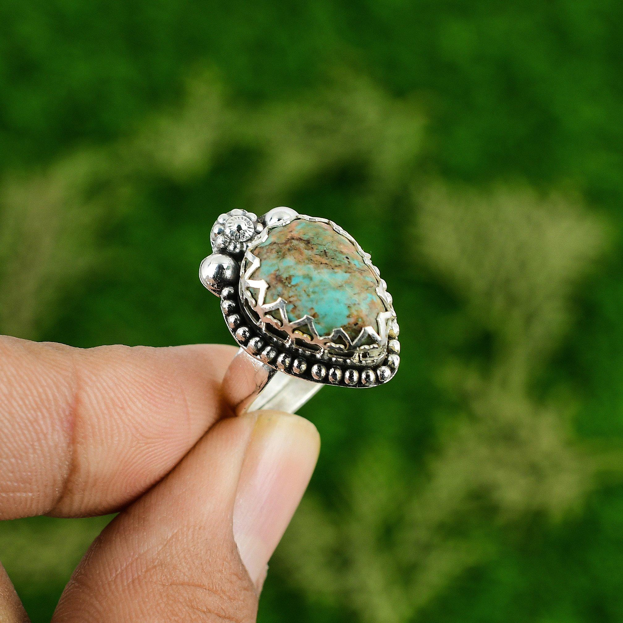 

Натуральный тибетский бирюзовый драгоценный камень Штабелируемое синее регулируемое кольцо 925 серебро Adjustable