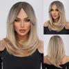 Women Shoulder Length Mixed Blonde Brown Hair with Dark Roots Synthetic Layered Wave Wigs Daily Cosplay Use Heat Resistant Fibre