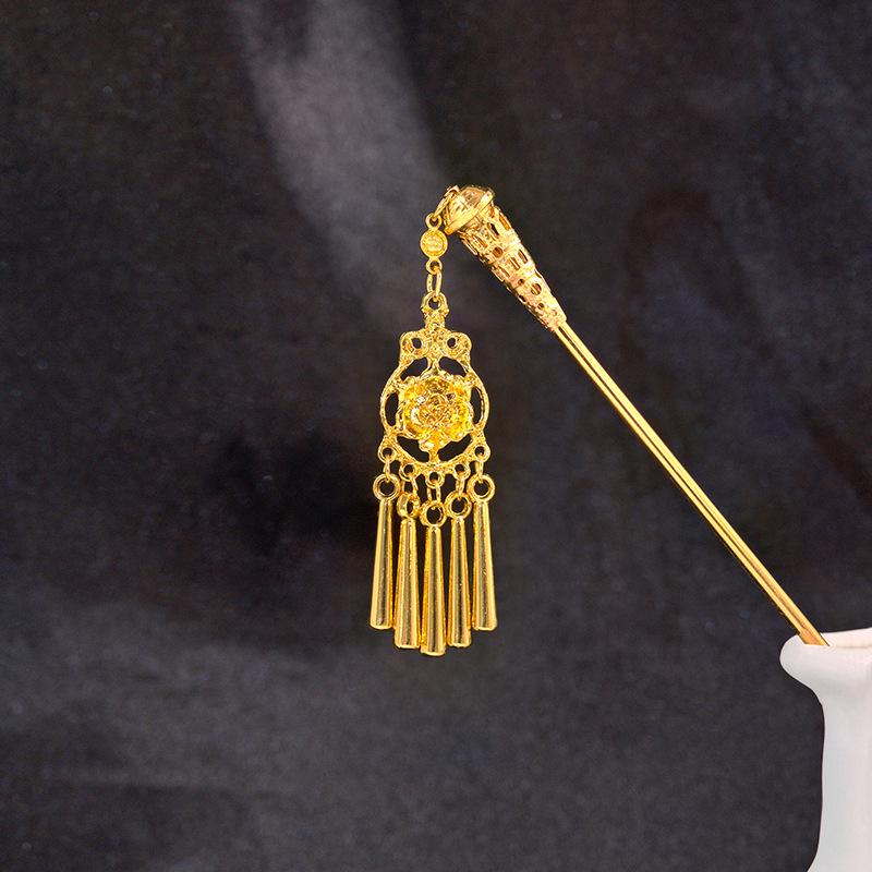 Chinese Geometric Hollow Tassel Hairpin, Ethnic Style Water Drop Leaf Hanfu Accessory for Women