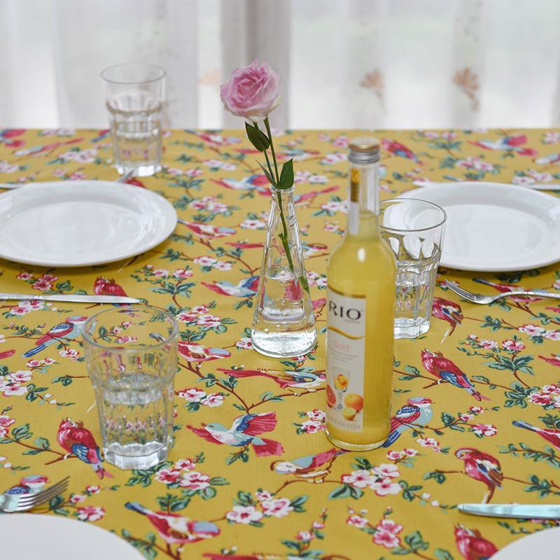 

Cotton Thickened Canvas Warbler Set Oriole Bird Red Rice Yellow Blue Coffee Table Tablecloth Dining Table Cloth 90X90CM