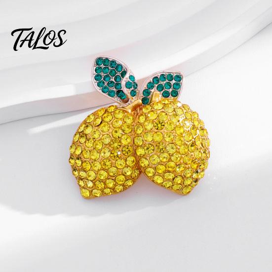 Fruit Shaped Jewelry Double Lemon Rhinestone Brooch Pin, Yellow Lapel Pin for Women Sparkling Men, Alloy Badge Suit Jackets and Bags Daily Outfit