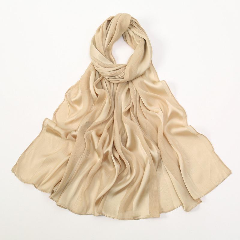 Spring and summer light and breathable satin simulation silk long towel high-end striped shawl plain color simple and versatile bag headscarf women