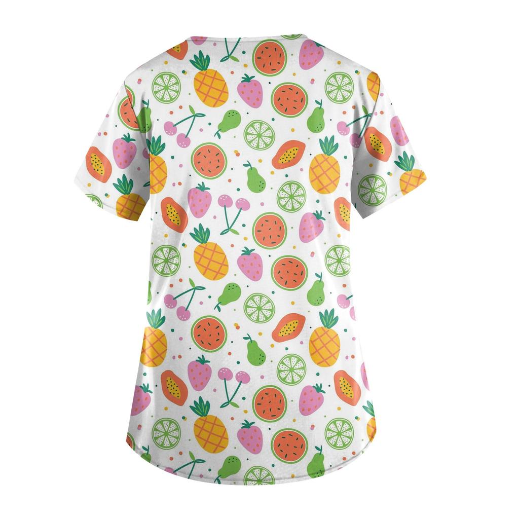 Bedruckte Scrub-Arbeitsuniform-Oberteile für Damen in Übergröße, kurzärmelig, V-Ausschnitt, lustige T-Shirts, Arbeitskleidung, T-Shirt mit Taschen